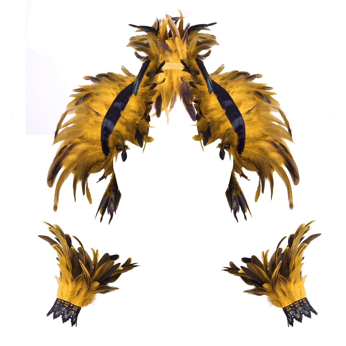 Halloween Feather Shawl Bracelet Set Feather Shawl Punk Feather Party Costume Festival Outfit
