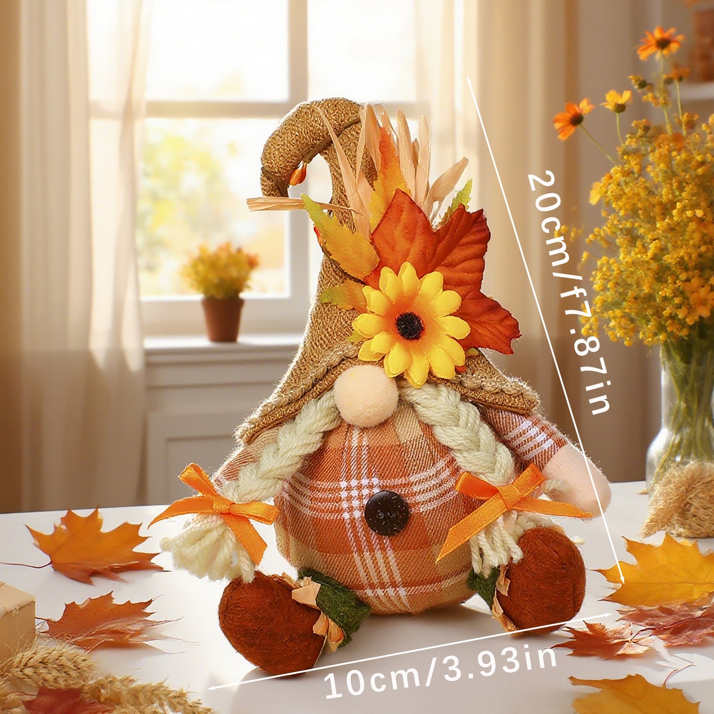 Harvest Festival Thanksgiving Sunflower Faceless Doll Autumn Scarecrow Figurine for Desk and Display Decoration