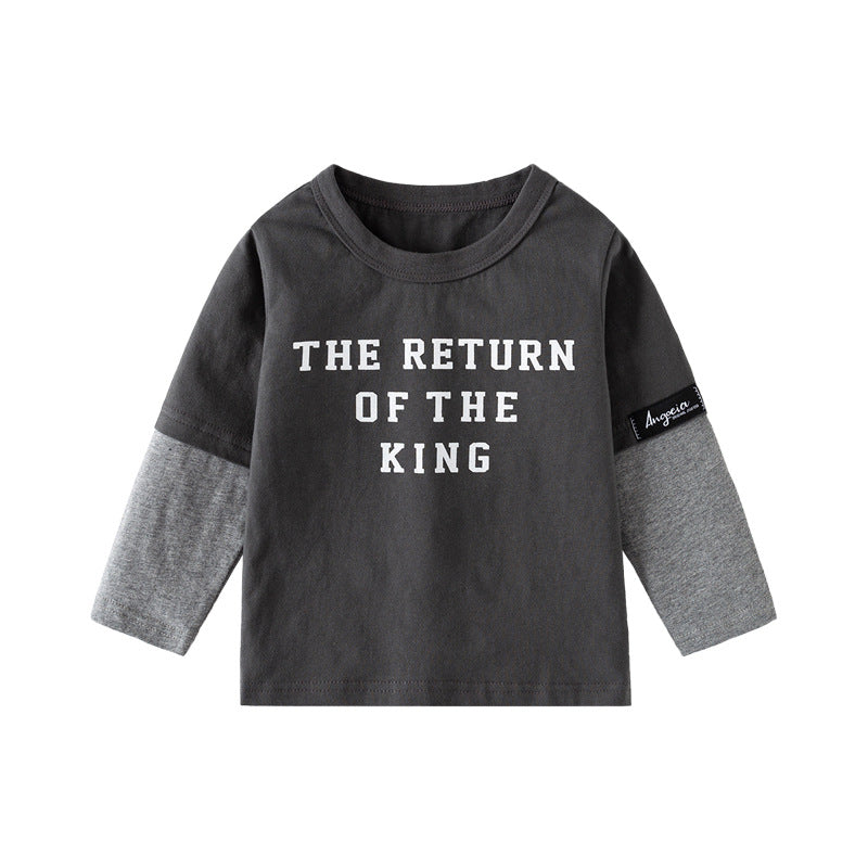 Long Sleeve T-Shirt for Boys Kids Baby Fake Two-Piece Base Layer Top