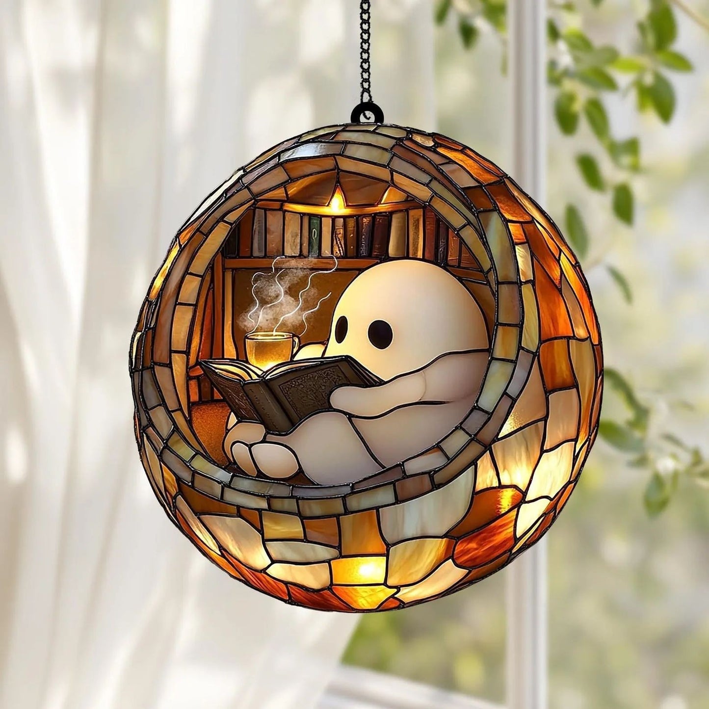 Halloween Decoration Ghost Reading Light Catcher Hanging Ornament Craft Pendant