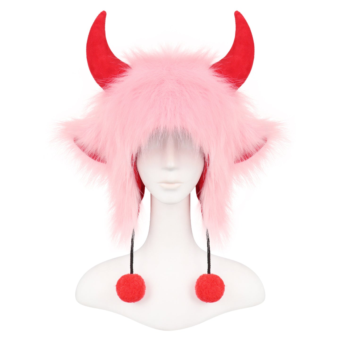 Halloween Funny Costume Black  Hat with Horns Winter Warm Ear Protection Niuwang Hat