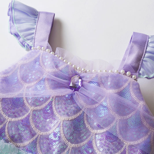 Girls' Mermaid Princess Dress Summer New Style Baby Girls Strapless Dress Children's Halloween Performance Costume