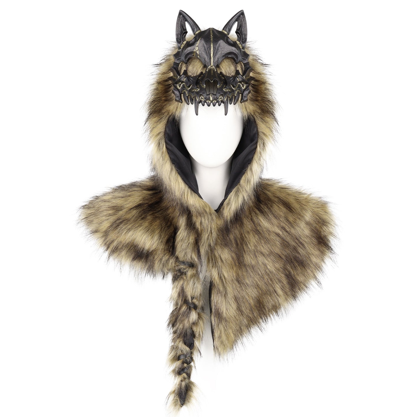 Halloween Party Performance Costume Cos Medieval Viking Fake Wolf Skin Skull Cape Prop