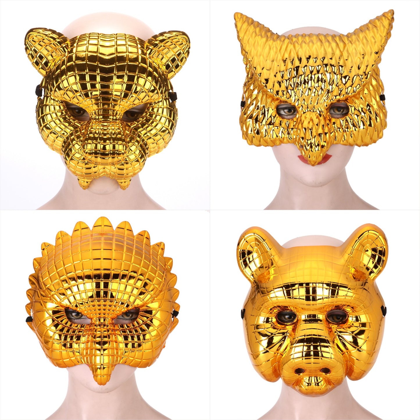 Halloween Lion Leopard Owl Pig Head Electroplated Mask  Popular Movie Theme Costume Party Prop