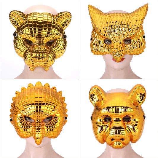 Halloween Lion Leopard Owl Pig Head Electroplated Mask  Popular Movie Theme Costume Party Prop