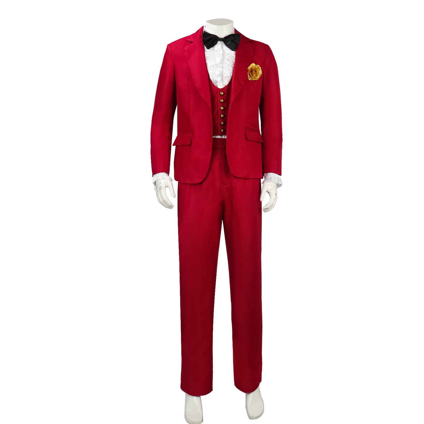 Beetlejuice Red Suit Cosplay Costume – Beetlejuice Beetlejuice (2024) | Red Blazer, Trousers, Vest, Ruffled Shirt, Bow Tie & Boutonniere | S–3XL