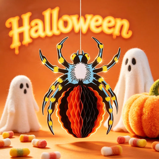 Halloween Honeycomb 3D Spider Haunted House Bar Atmosphere Paper Honeycomb Ball Hanging Decoration Fake Ghost Background Props