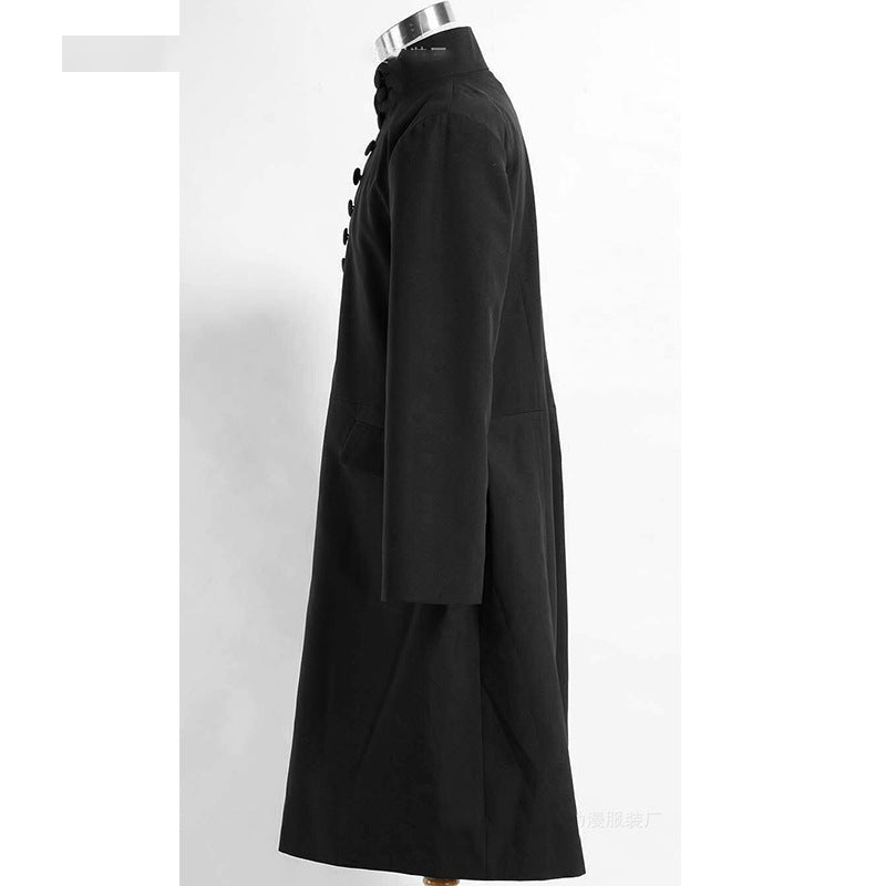 Professor Snape Cosplay Robe – Harry Potter | Black Floor-Length Wizard Robe with Stand Collar & Button Front | S–3XL