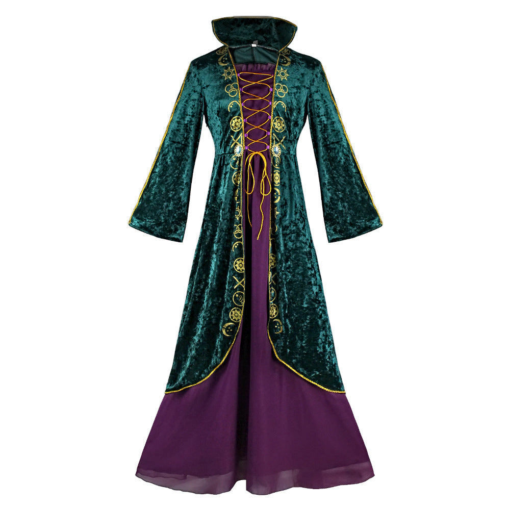 Winifred Sanderson Cosplay Costume – Hocus Pocus | Green Velvet Witch Dress | Adults & Kids