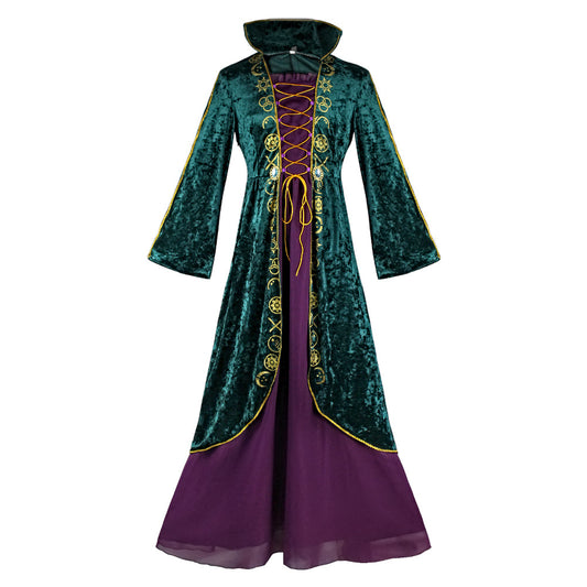 Winifred Sanderson Cosplay Costume – Hocus Pocus | Green Velvet Witch Dress | Adults & Kids