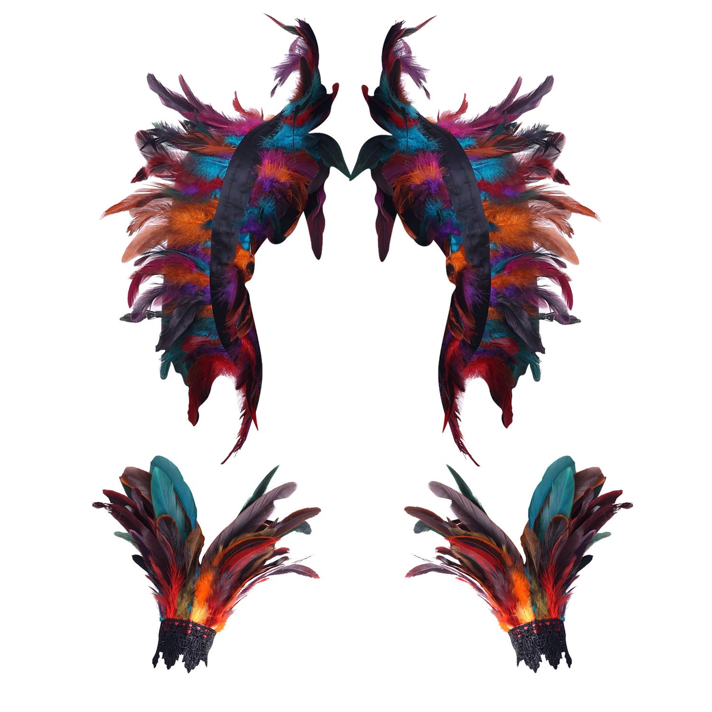 Halloween Feather Shawl Bracelet Set Feather Shawl Punk Feather Party Costume Festival Outfit