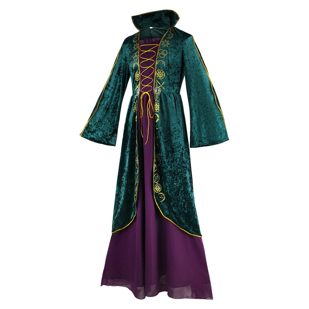 Winifred Sanderson Cosplay Costume – Hocus Pocus | Green Velvet Witch Dress | Adults & Kids