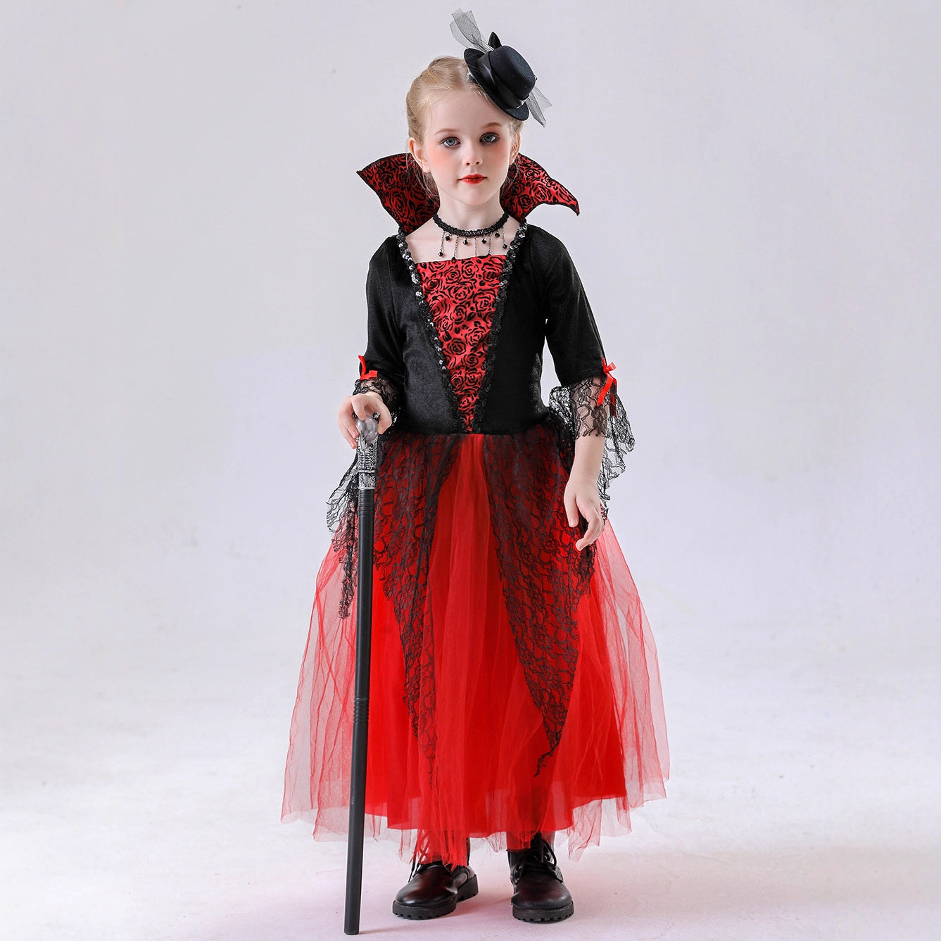 Girls' Gothic Vampire Queen Halloween Dress – 3 Styles | Red & Black Gown | Kids 120–150