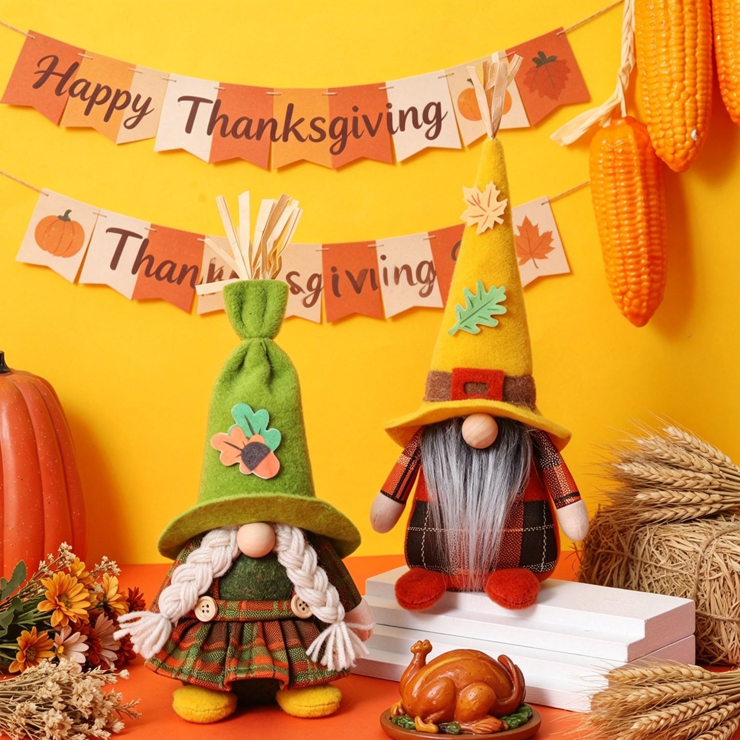New Harvest Festival Decoration Harvest Season Dwarf Figurine Maple Leaf Rudolph Plush Faceless Doll Old Man