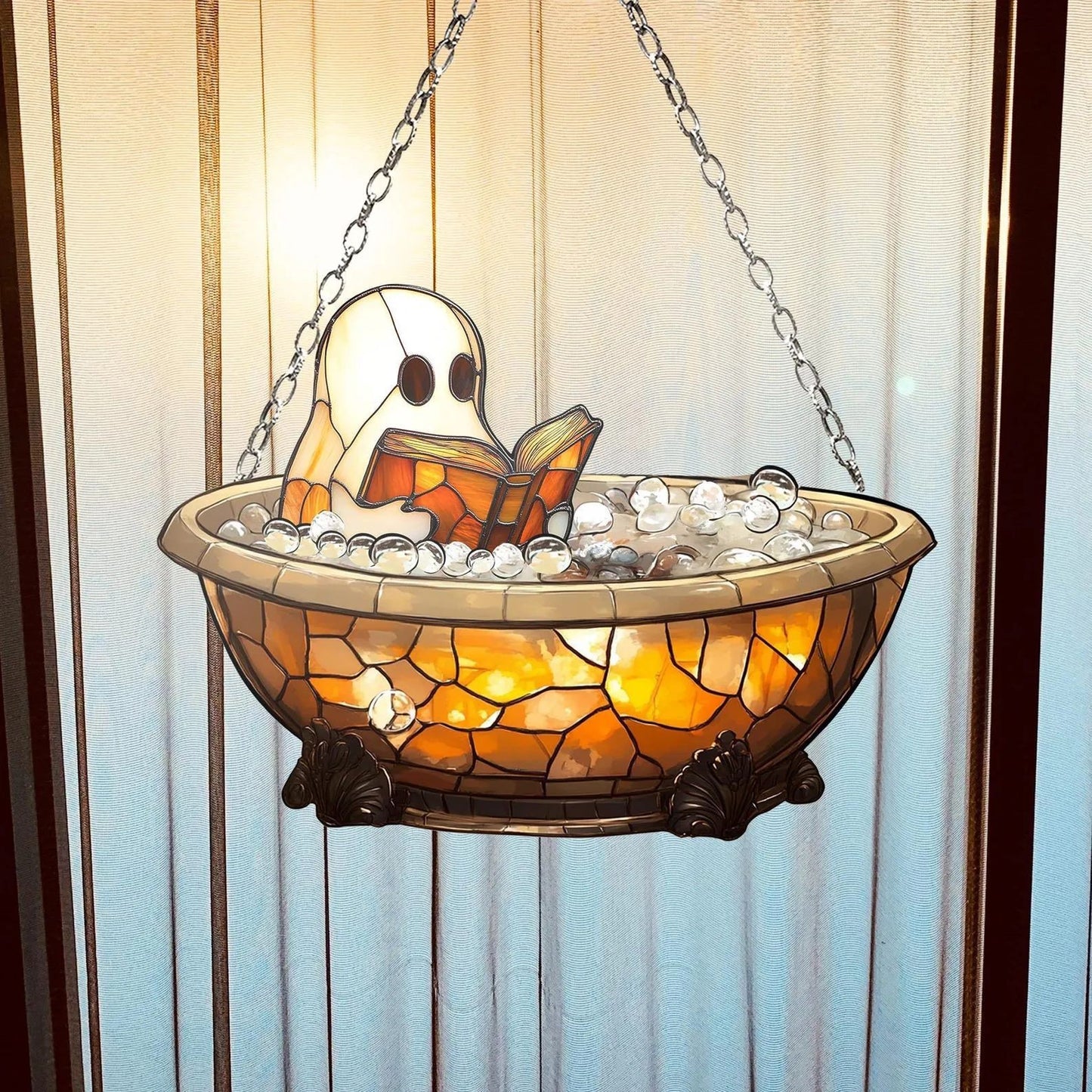 Halloween Decoration Ghost Reading Light Catcher Hanging Ornament Craft Pendant
