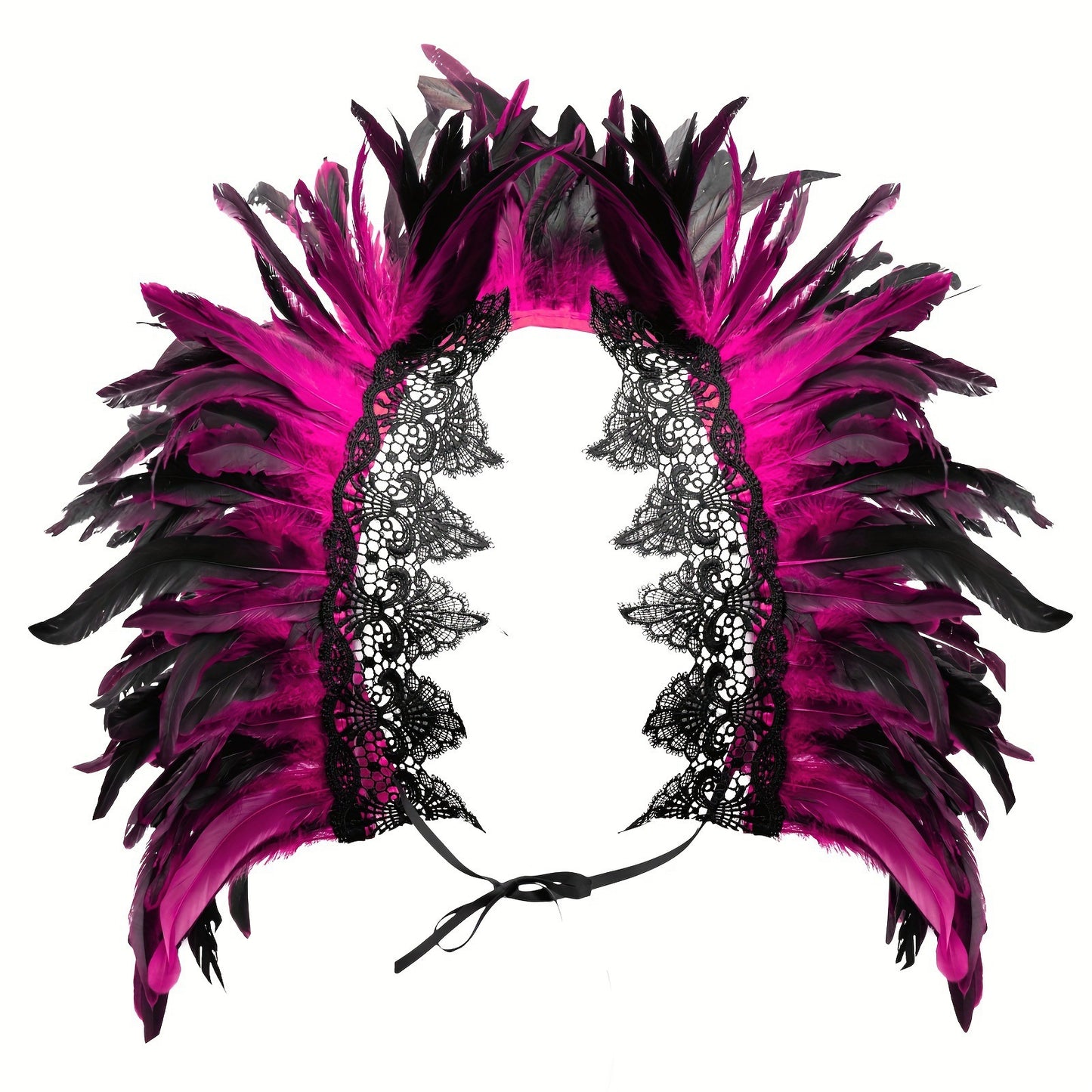 Gothic Style Feather Lace Long Shawl for Halloween Costume, Stage Performance, Masquerade Party