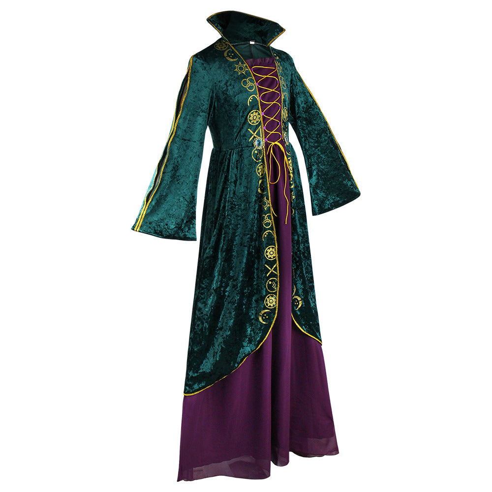 Winifred Sanderson Cosplay Costume – Hocus Pocus | Green Velvet Witch Dress | Adults & Kids