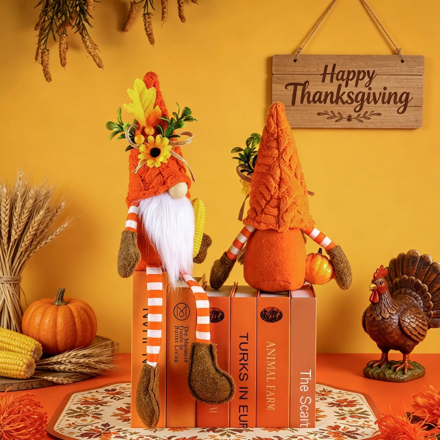 Autumn Thanksgiving Decoration Harvest Festival Decorative Pumpkin Plush Doll Long-Legged Figurine Decoration Display