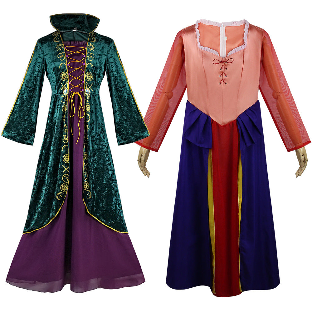 Winifred Sanderson Cosplay Costume – Hocus Pocus | Green Velvet Witch Dress | Adults & Kids