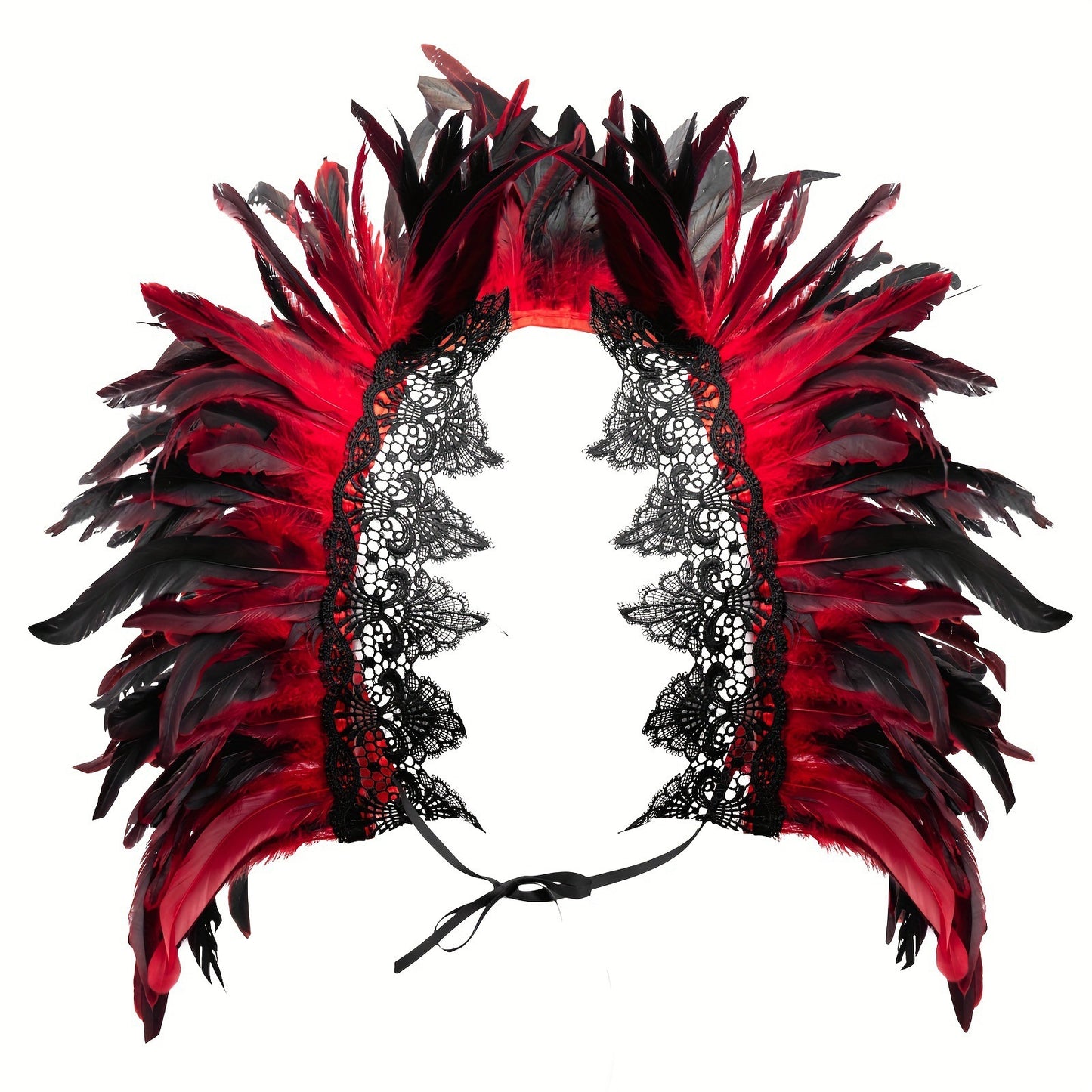 Gothic Style Feather Lace Long Shawl for Halloween Costume, Stage Performance, Masquerade Party