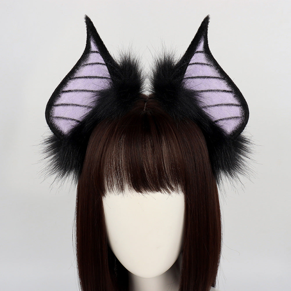 Halloween Dark Bat Animal Ears Headband Fake Hair Accessory for Cosplay Performance, Live Streaming Costume, Devil Themed Decoration
