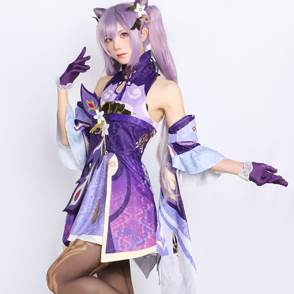 Keqing Cosplay Costume – Genshin Impact | Women's Purple Qipao Set + Wig Option