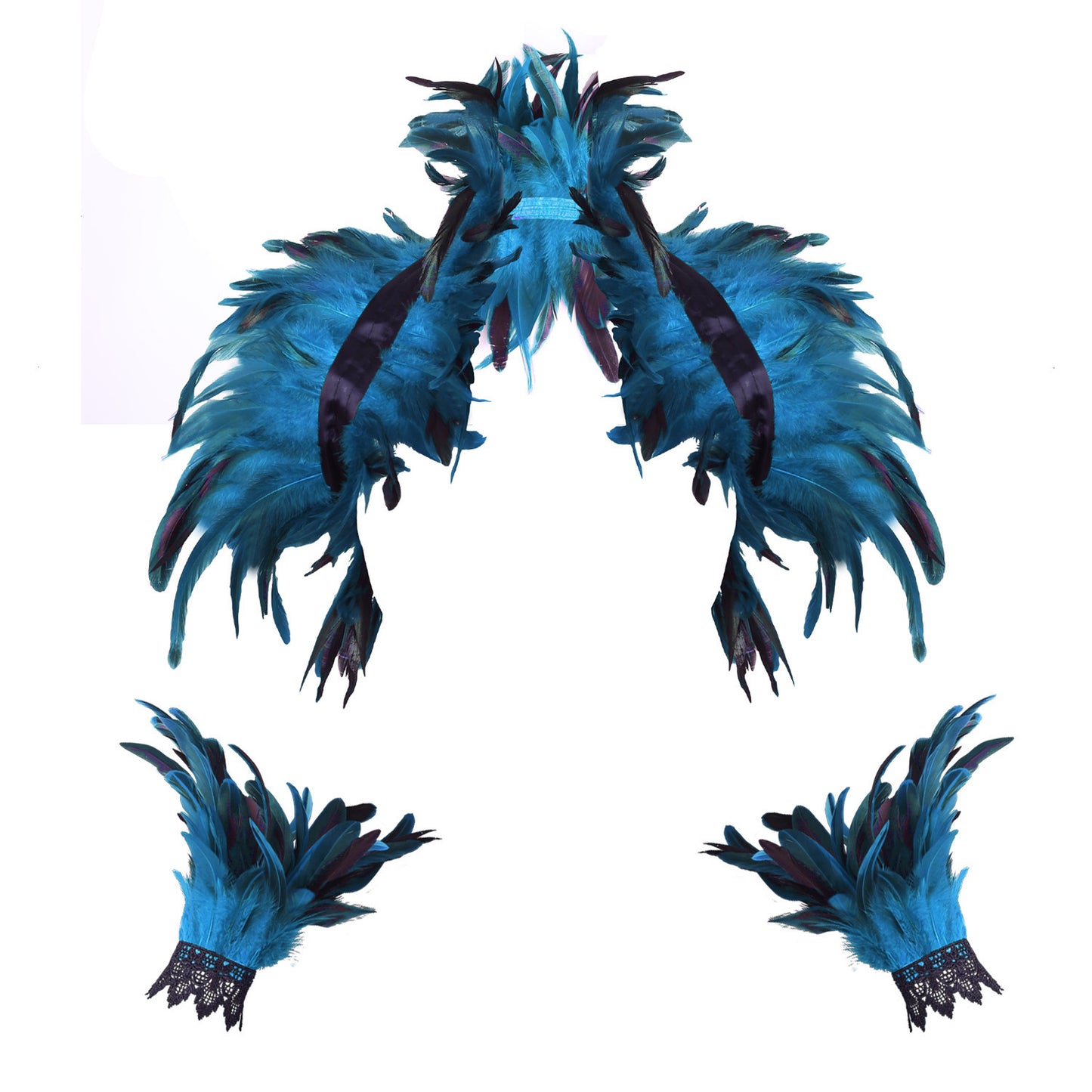 Halloween Feather Shawl Bracelet Set Feather Shawl Punk Feather Party Costume Festival Outfit