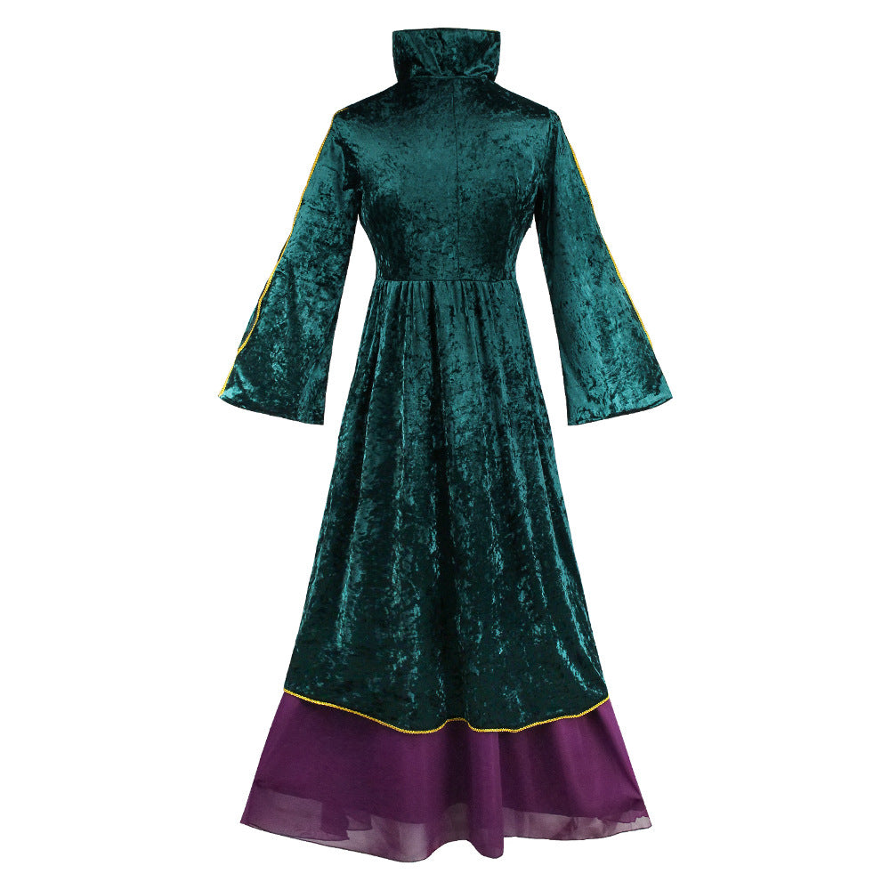 Winifred Sanderson Cosplay Costume – Hocus Pocus | Green Velvet Witch Dress | Adults & Kids