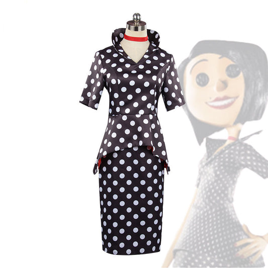 Other Mother Cosplay Costume – Coraline | Black & White Polka Dot Dress Set | Women's S–3XL