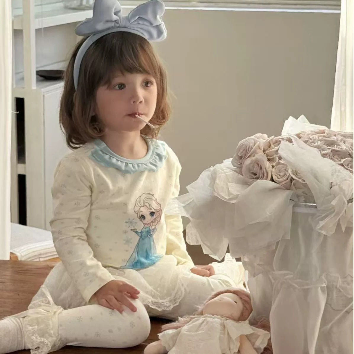 Cute Princess Children's Homewear Set Long Sleeve Long Pants Two-Piece Kids Pajamas for Girls