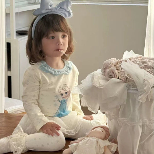 Cute Princess Children's Homewear Set Long Sleeve Long Pants Two-Piece Kids Pajamas for Girls