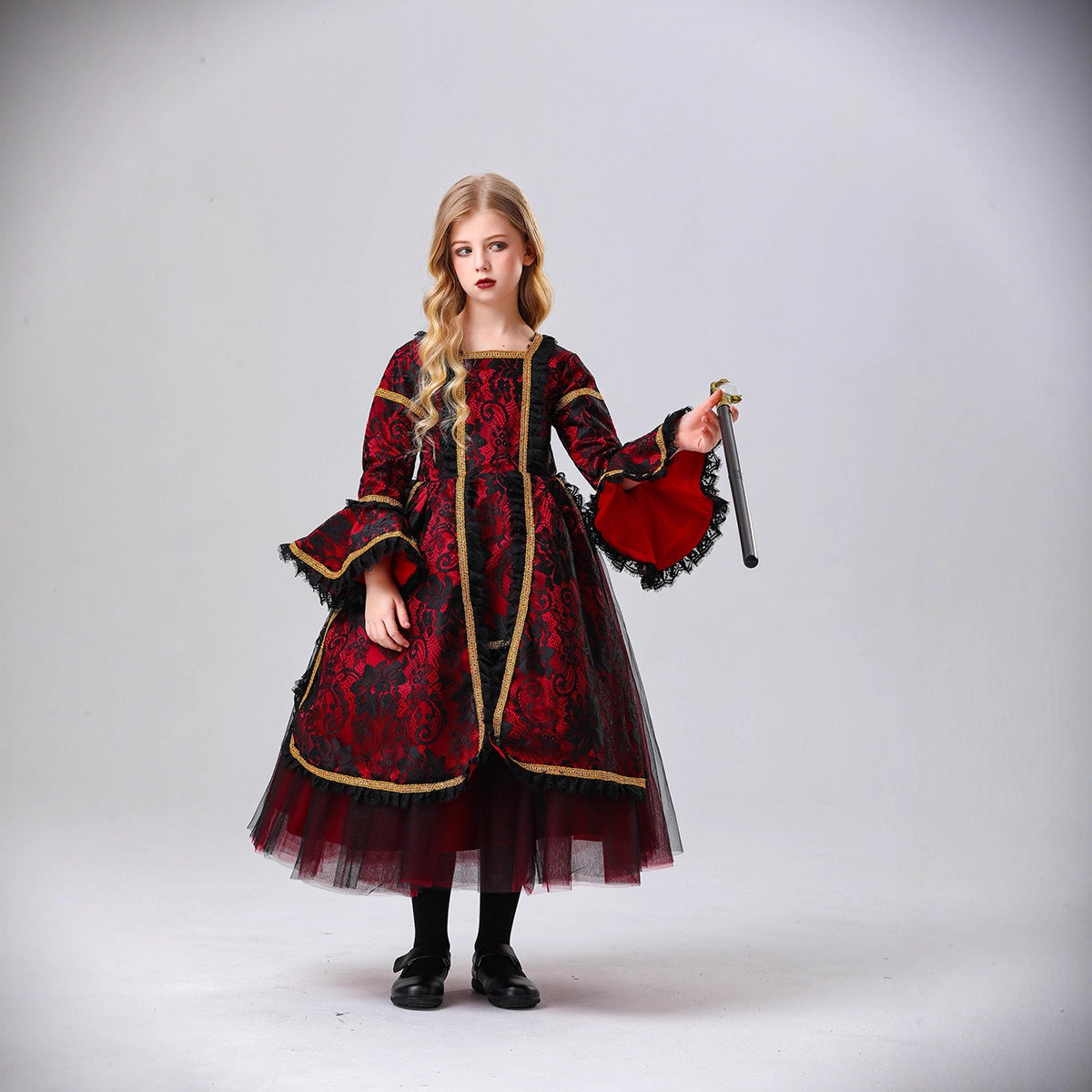 Girls' Gothic Vampire Queen Halloween Dress – 3 Styles | Red & Black Gown | Kids 120–150