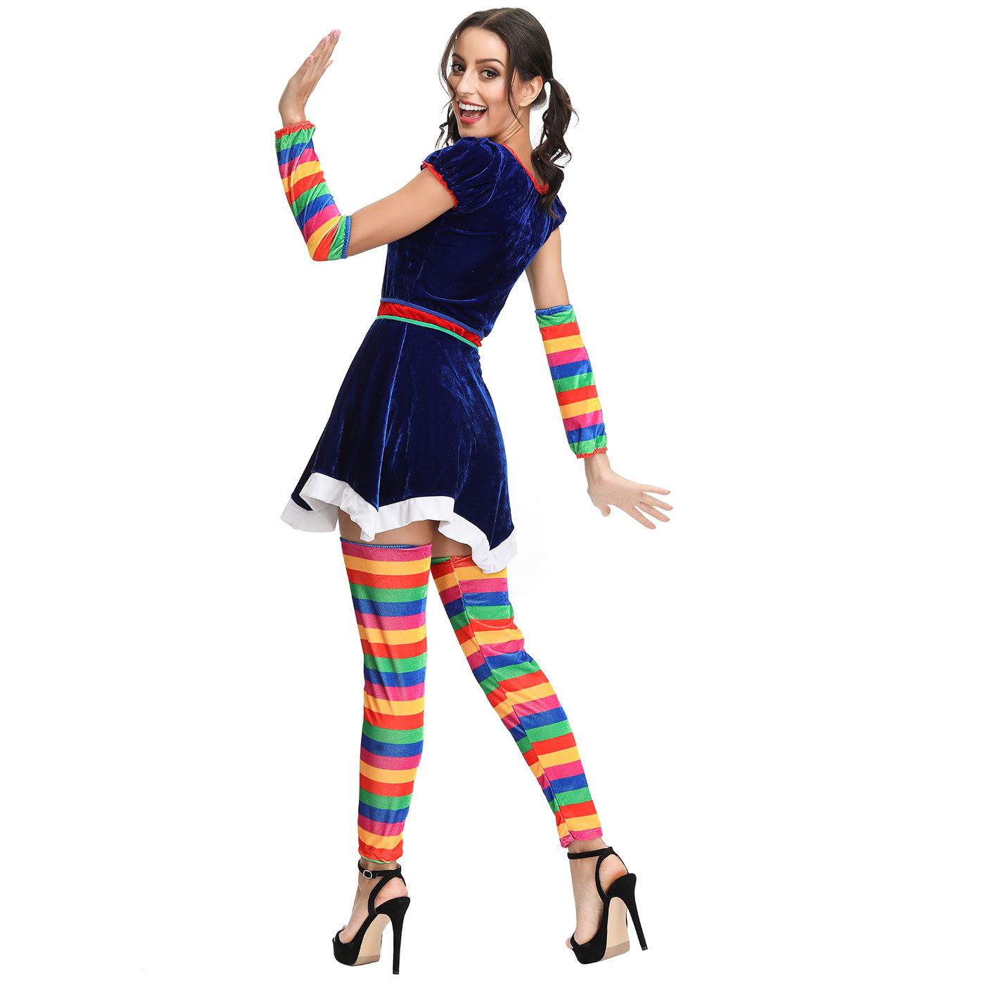 Rainbow striped Christmas costume Halloween party costume Drama circus clown COS costume Stage costume