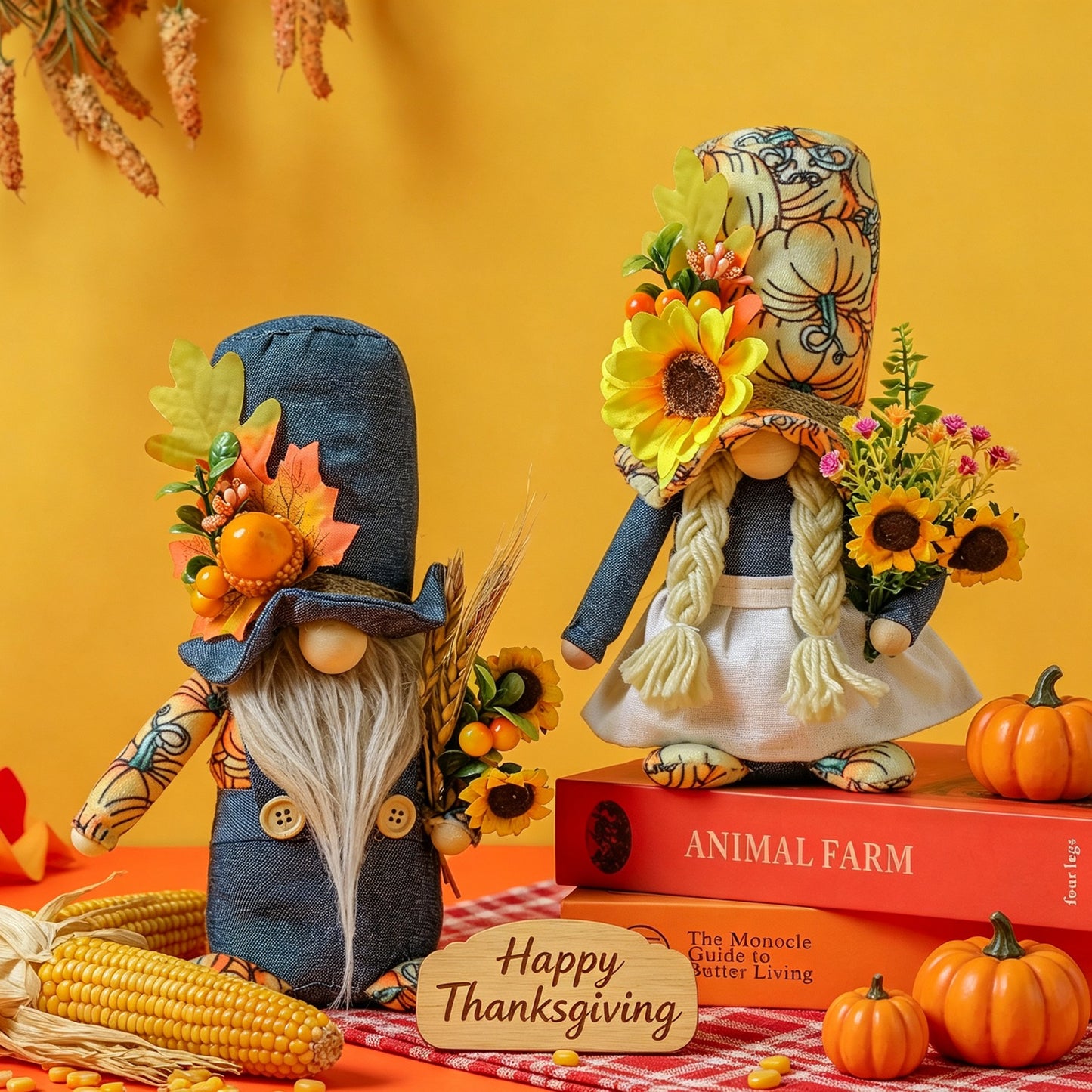 Gratitude Festival Plush Toy with Sunflower, Hat, and Maple Leaf Decoration for Harvest Festival