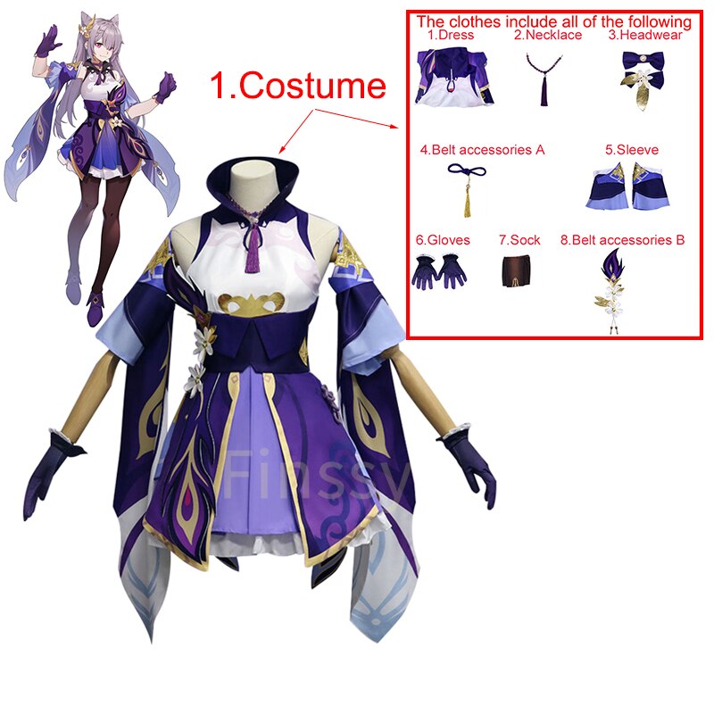 Lolita Maid Uniform Genshin Impact Keqing Cosplay Costume Anime Halloween Carnival Dress  Gloves Socks