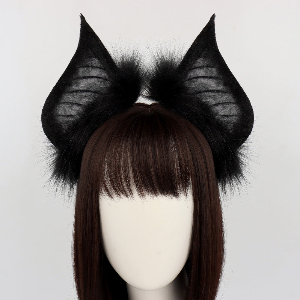Halloween Dark Bat Animal Ears Headband Fake Hair Accessory for Cosplay Performance, Live Streaming Costume, Devil Themed Decoration