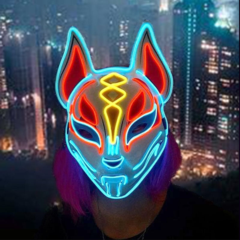 Halloween Party Glow Mask, Colorful Light Fox Mask, Costume Party Role Play LED Atmosphere Prop