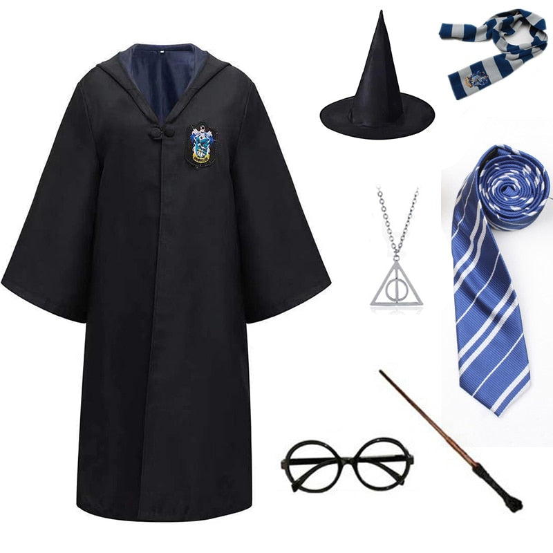 Slytherin Halloween Cosplay Costume  Adult Cloak Robe Tie Scarf Magic Wand Children Suits Cosplay Clothes Accessories
