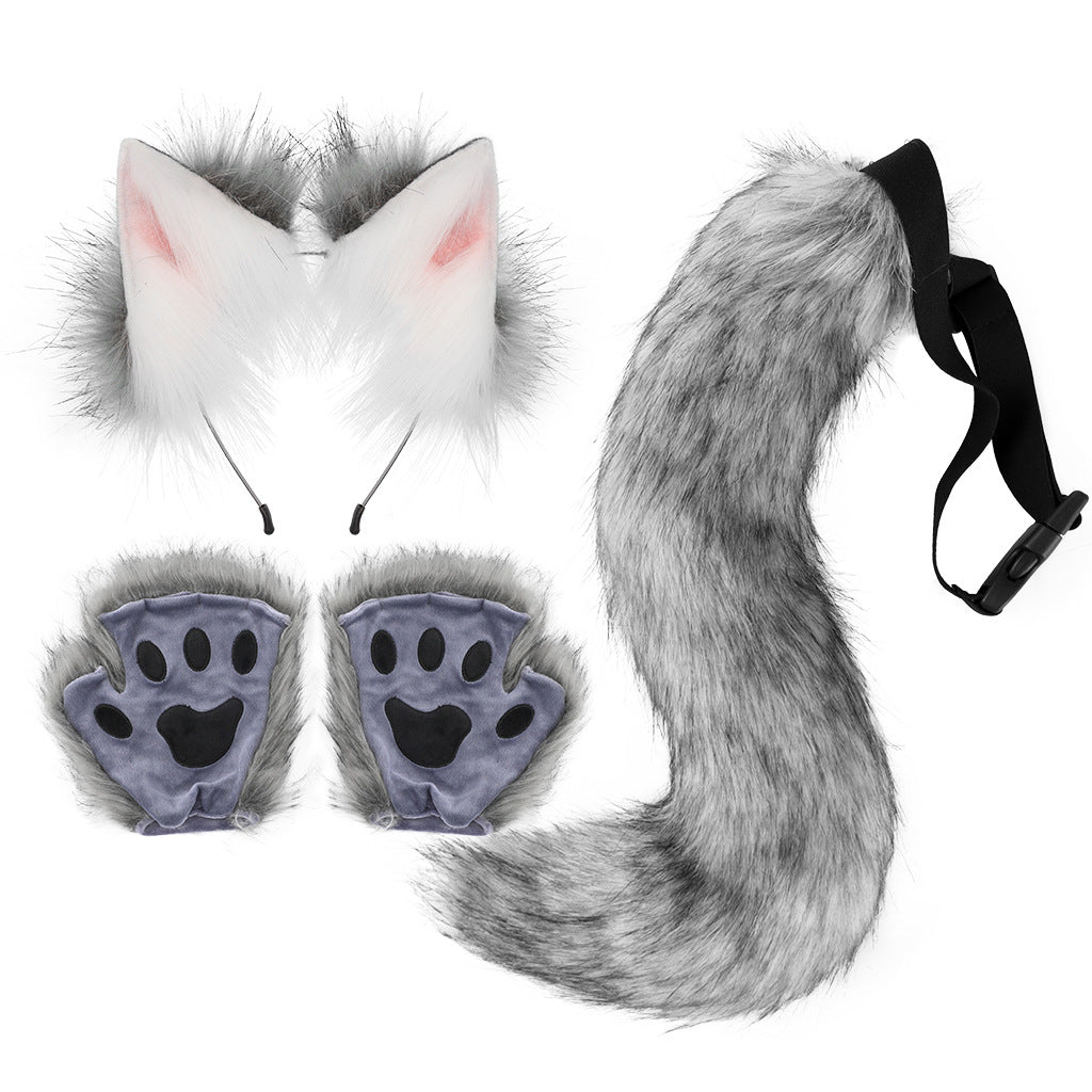 Halloween Costume Set Faux Fur Fox Ears Headband Animal Ears and Tail Cosplay Accessories