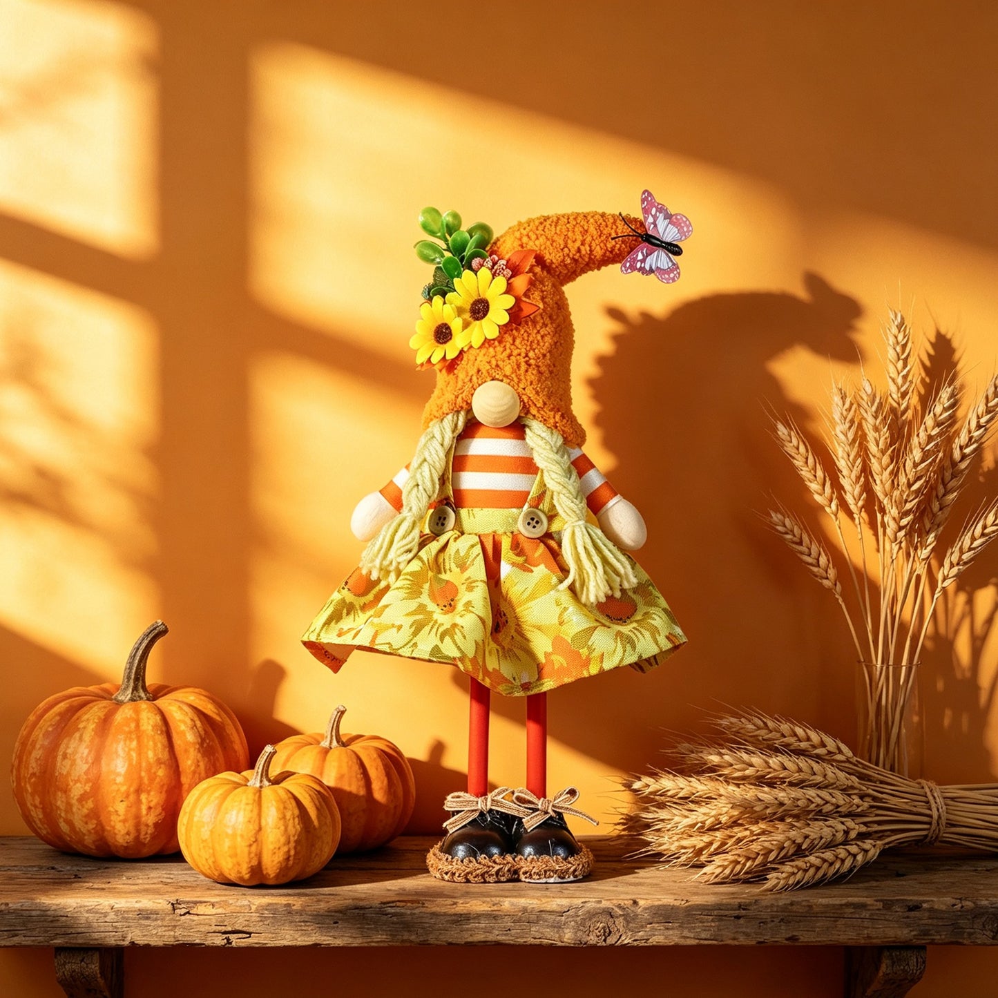 Harvest Festival Faceless Doll Decoration Thanksgiving Decorative Scarecrow Dwarf Figurine Maple Leaf Sunflower
