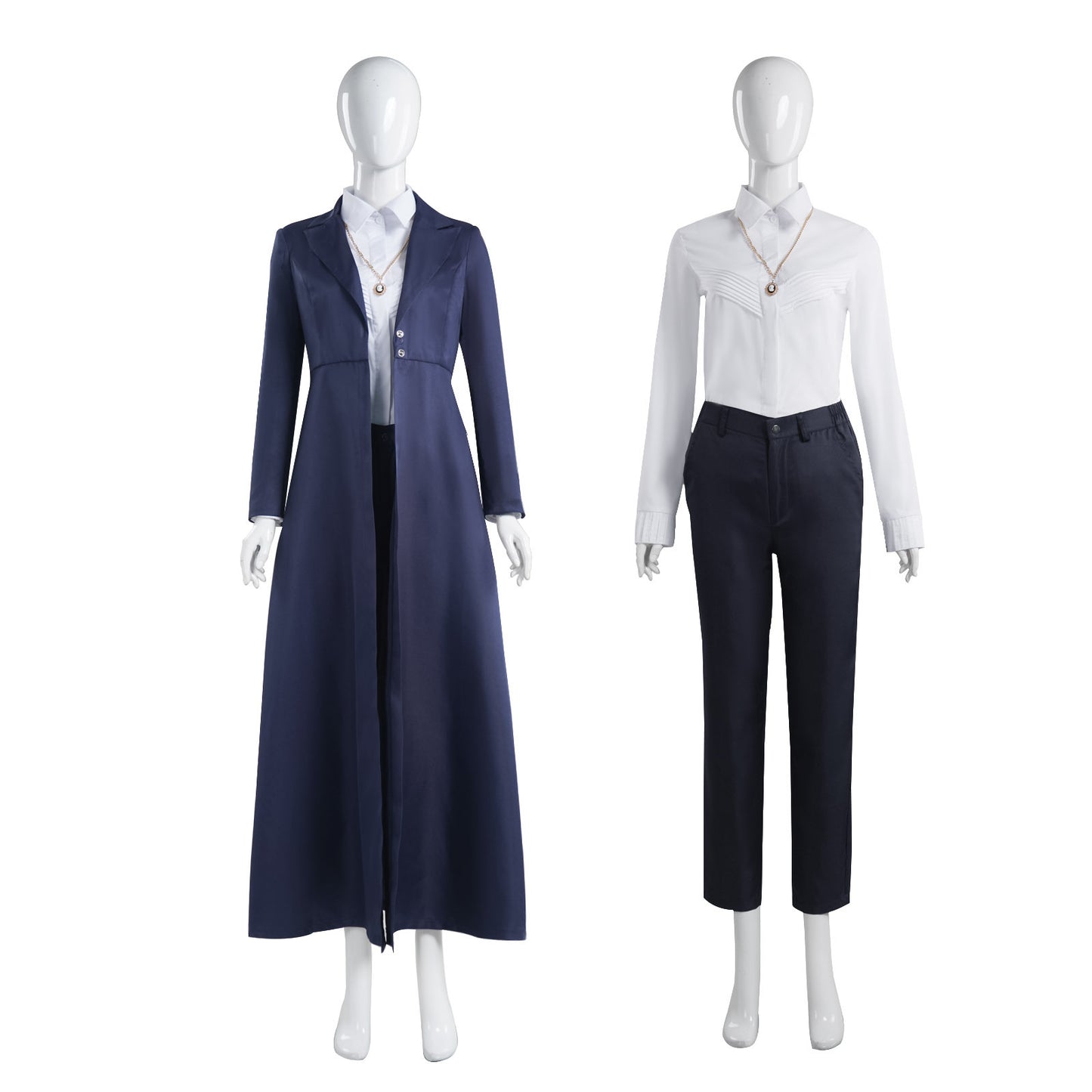 Agatha Harkness Cosplay Costume – Agatha All Along (2024) | Navy Duster Coat, Shirt, Trousers & Necklace Set | S–3XL