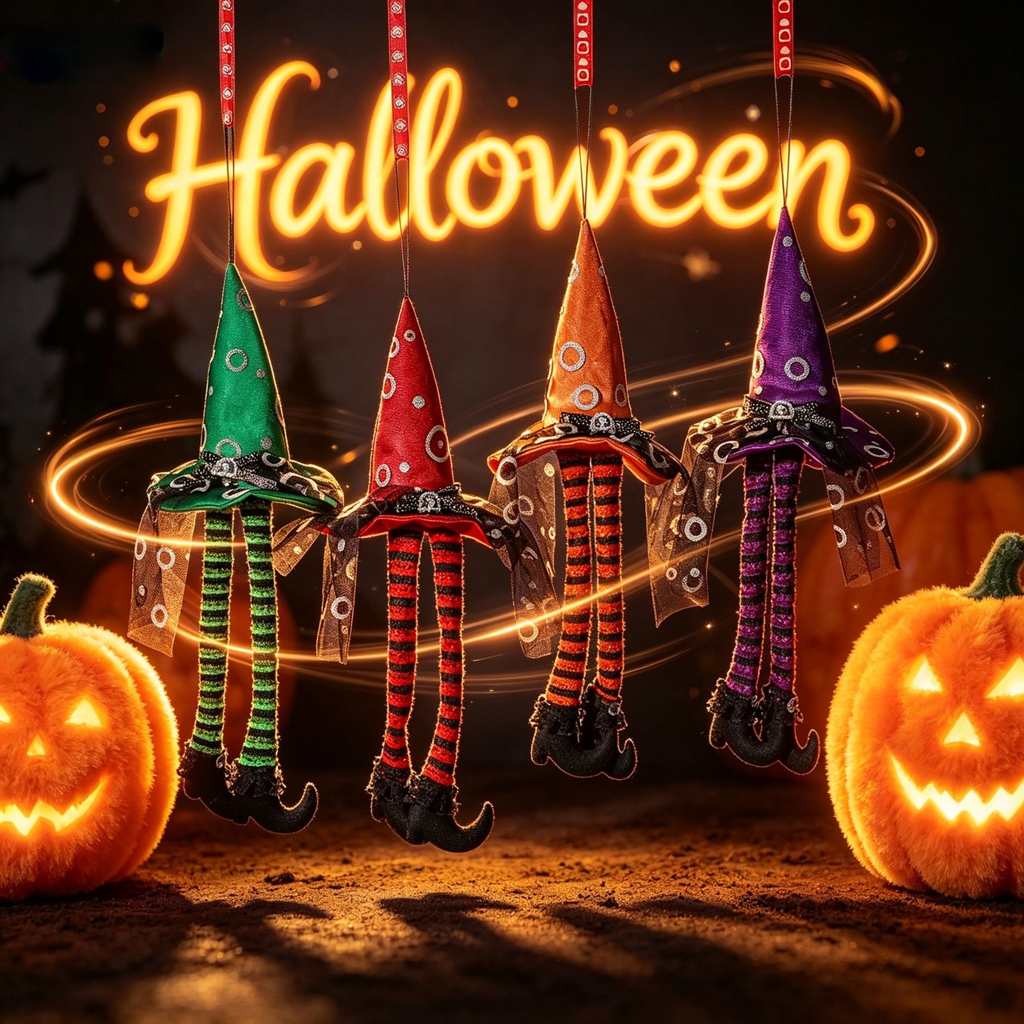 Halloween Witch Hat Window Hanging Decoration Striped Long Legs Party Atmosphere Decor for Bars and Parties