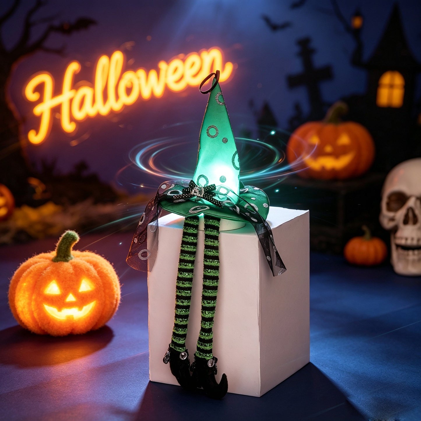 Halloween Witch Hat Window Hanging Decoration Striped Long Legs Party Atmosphere Decor for Bars and Parties