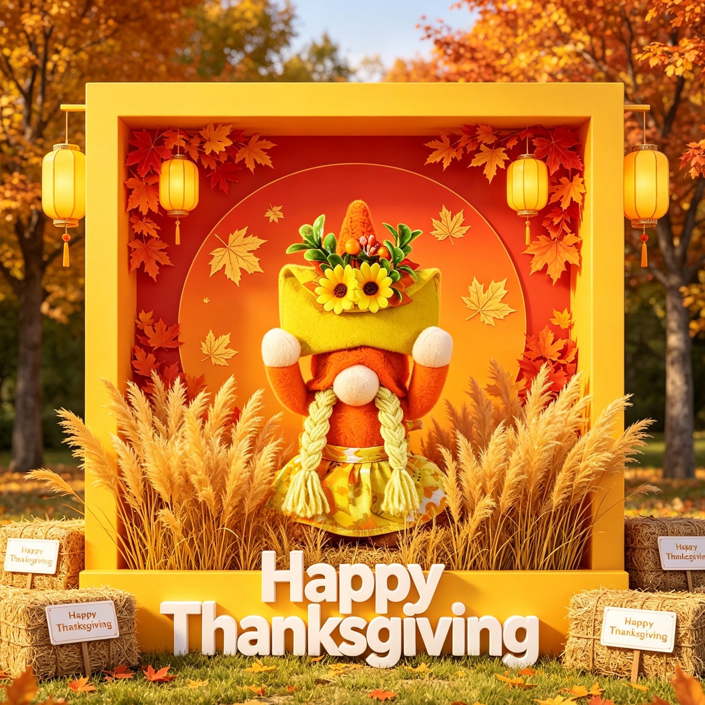Thanksgiving Decoration Doll Maple Leaf Sunflower Faceless Dwarf Doll Figurine Harvest Festival Doll Ornament