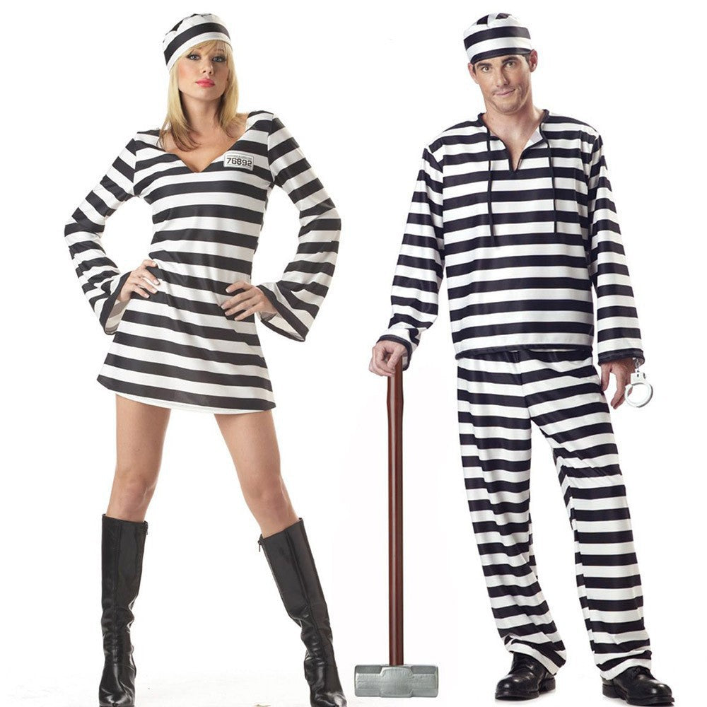 Prisoner Halloween Costume – Black & White Stripe Prison Uniform | Men's & Women's