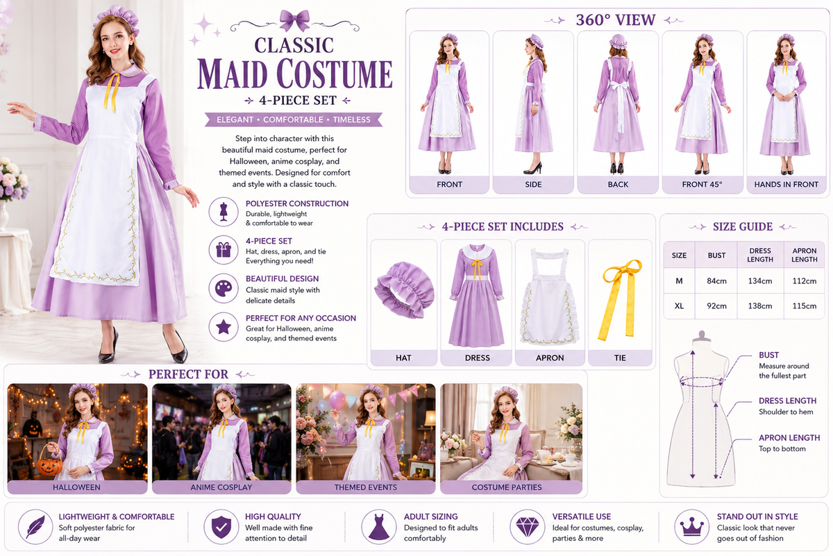 Maid Cosplay Costume Set – Women's Halloween Stage & Anime Outfit