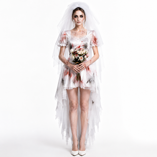 Zombie Vampire Bride Wedding Dress – Women's Halloween Dark Bloody Stage Costume