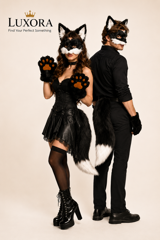Realistic Wolf & Fox Cosplay Mask Set – Plush Animal Ears, Tail & Gloves for Halloween & Conventions