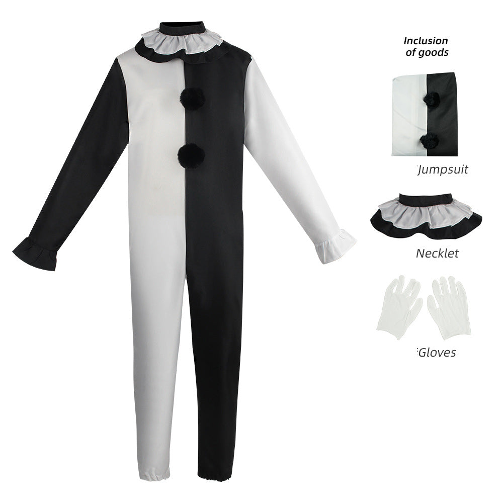 Pierrot Clown Halloween Costume – Black & White Jumpsuit | Men's, Women's & Kids'