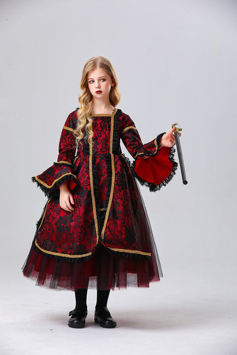 Girls' Gothic Vampire Queen Halloween Dress – 3 Styles | Red & Black Gown | Kids 120–150